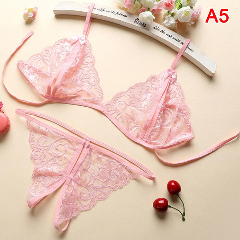 Women Sexy Lingerie Lace Bra Set Ruffle Transparent Underwear