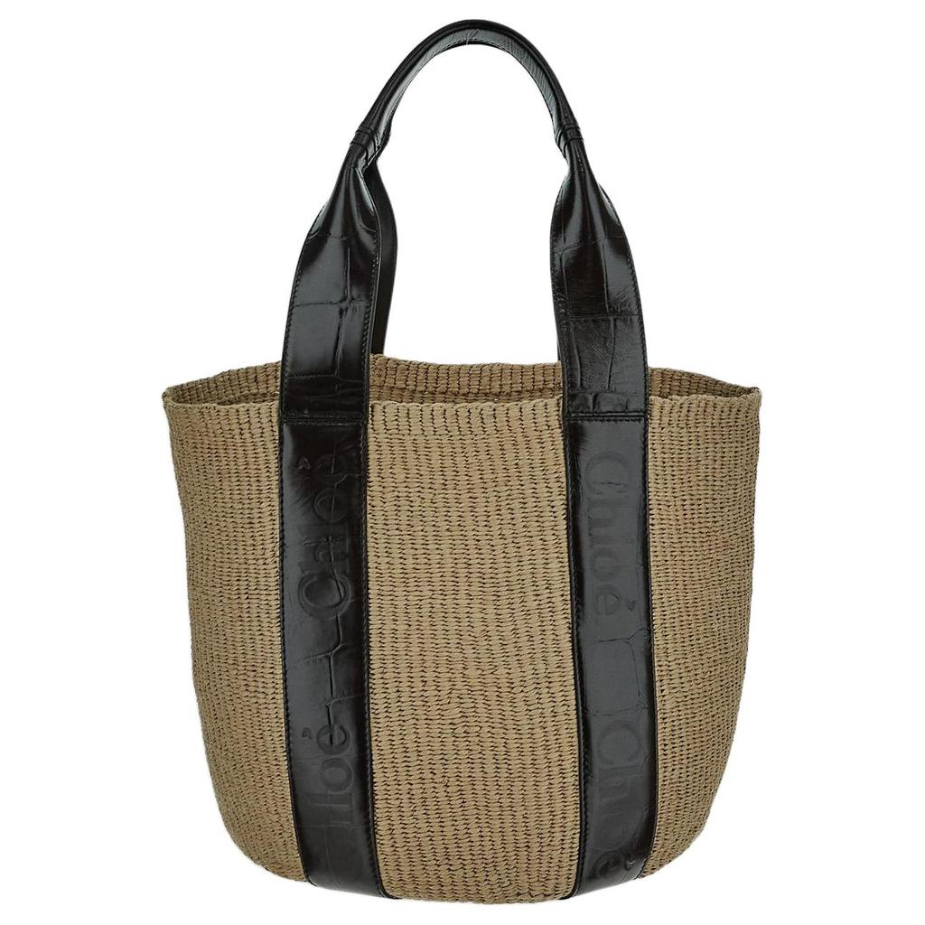 Chloe Logo-Stickerei kombiniert mit Lederbesatz Große Tragetasche Damen-Tragetasche Beige CHC24-WS380O43-001