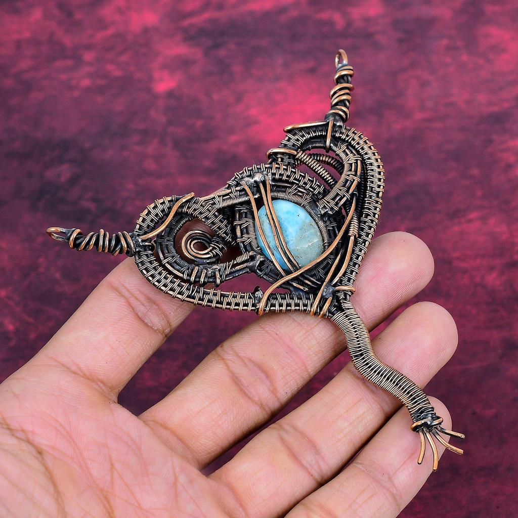 Larimar Pendant Copper Wire Wrapped Pendant Handmade Jewelry Gemstone Pendant