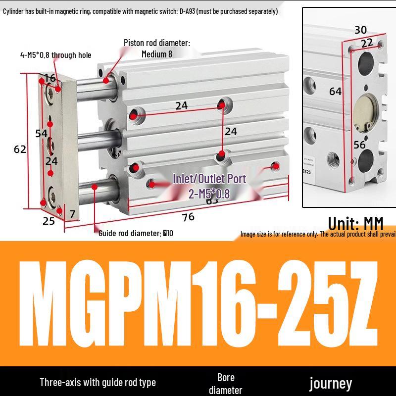 Compact Three-Axis Pneumatic Guided Rod Cylinder 12/16/20/25/32-10/20/40/50/75z