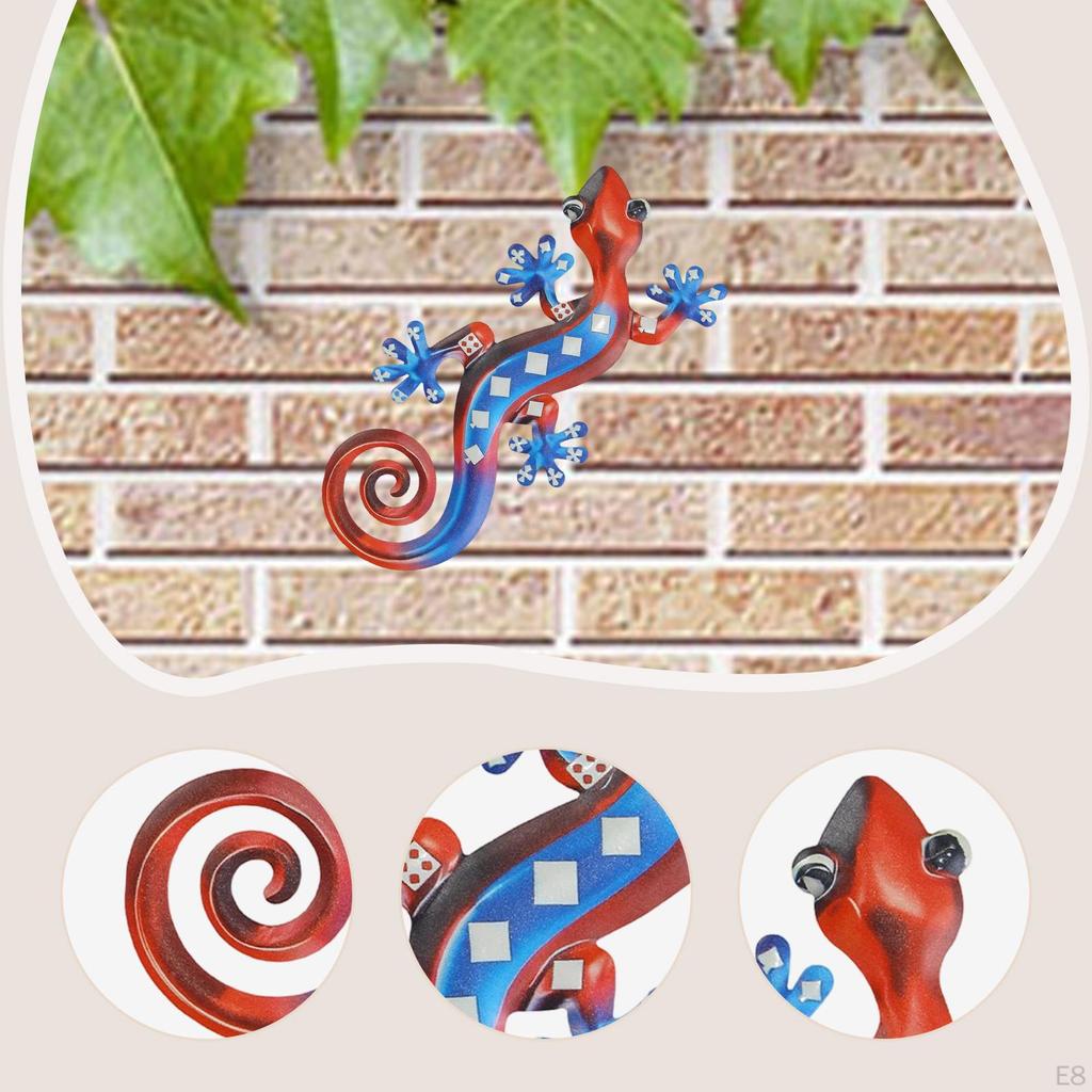 Metal Gecko Wall Art 2D Hanging Artwork,Art Decoration Ornament for Porch Cafe Patio Home