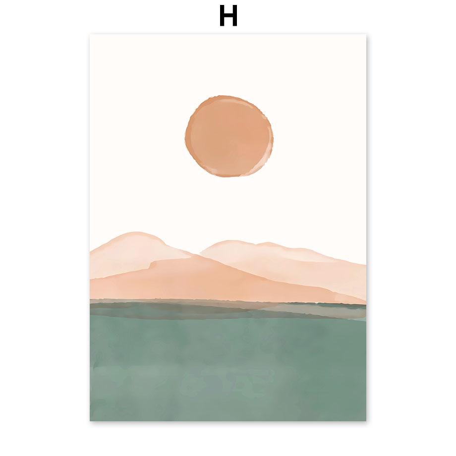 Abstract Mountain Leaf Sun Rainbow Geometry Landscape Posters And Prints Wall Art Canvas Painting Pictures For Living Room Decor