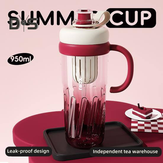 Reusable Drinking Mug Iced Coffee Cup Gradient Color Smoothie Cup 950ml Tumbler with Straw Leakproof BPA-Free Plastic Cup for Students