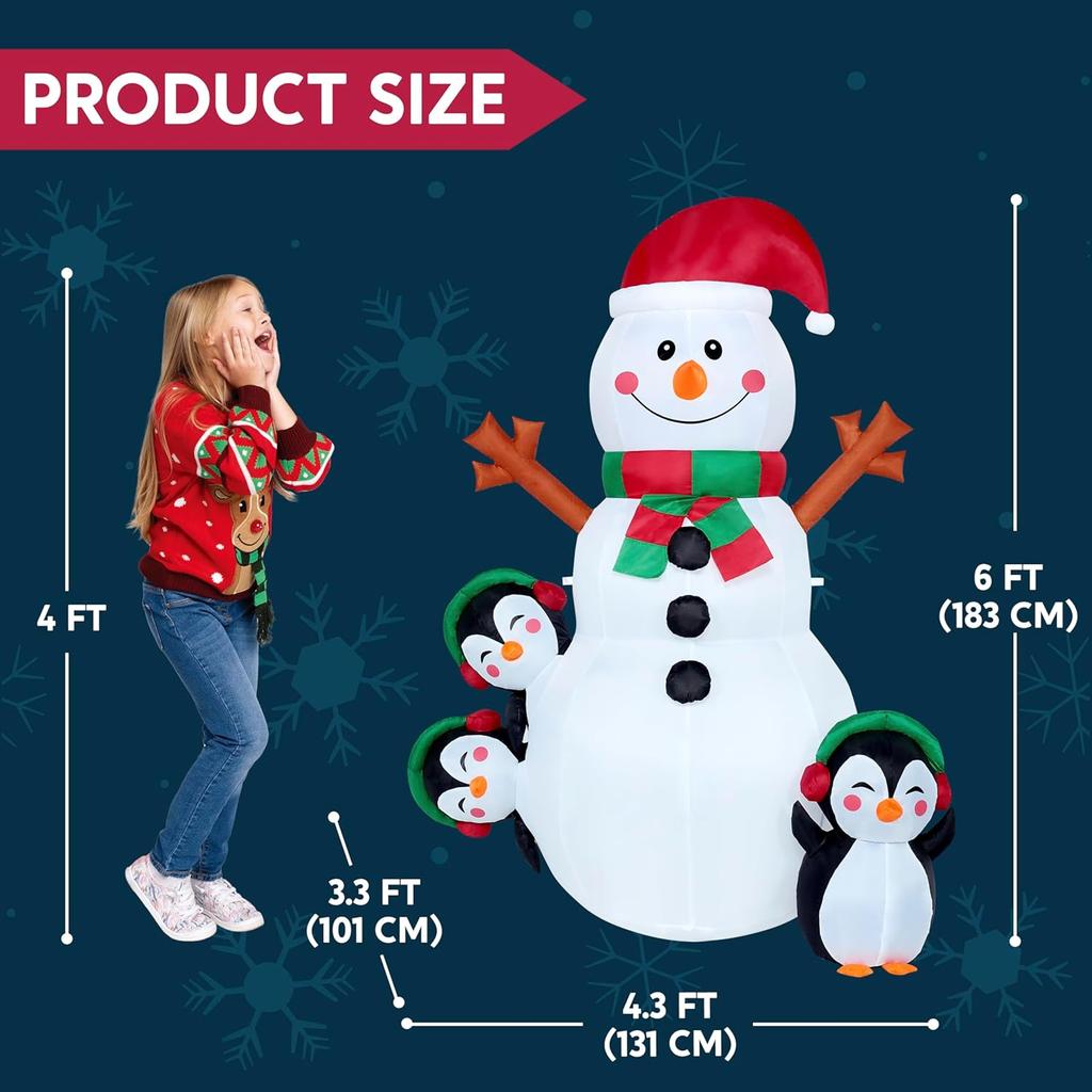 JOYFY 1,8 m Vánoční sněhulák Nafukovací dekorace s vestavěnými vícebarevnými LED diodami Sněhulák Tučňák Nafukovací figurky na Vánoce