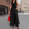 Women's Fashionable Street Style Sleeveless Long Coat and Wide-leg Pants Set - A Two-piece Summer Solid-color Outfit
