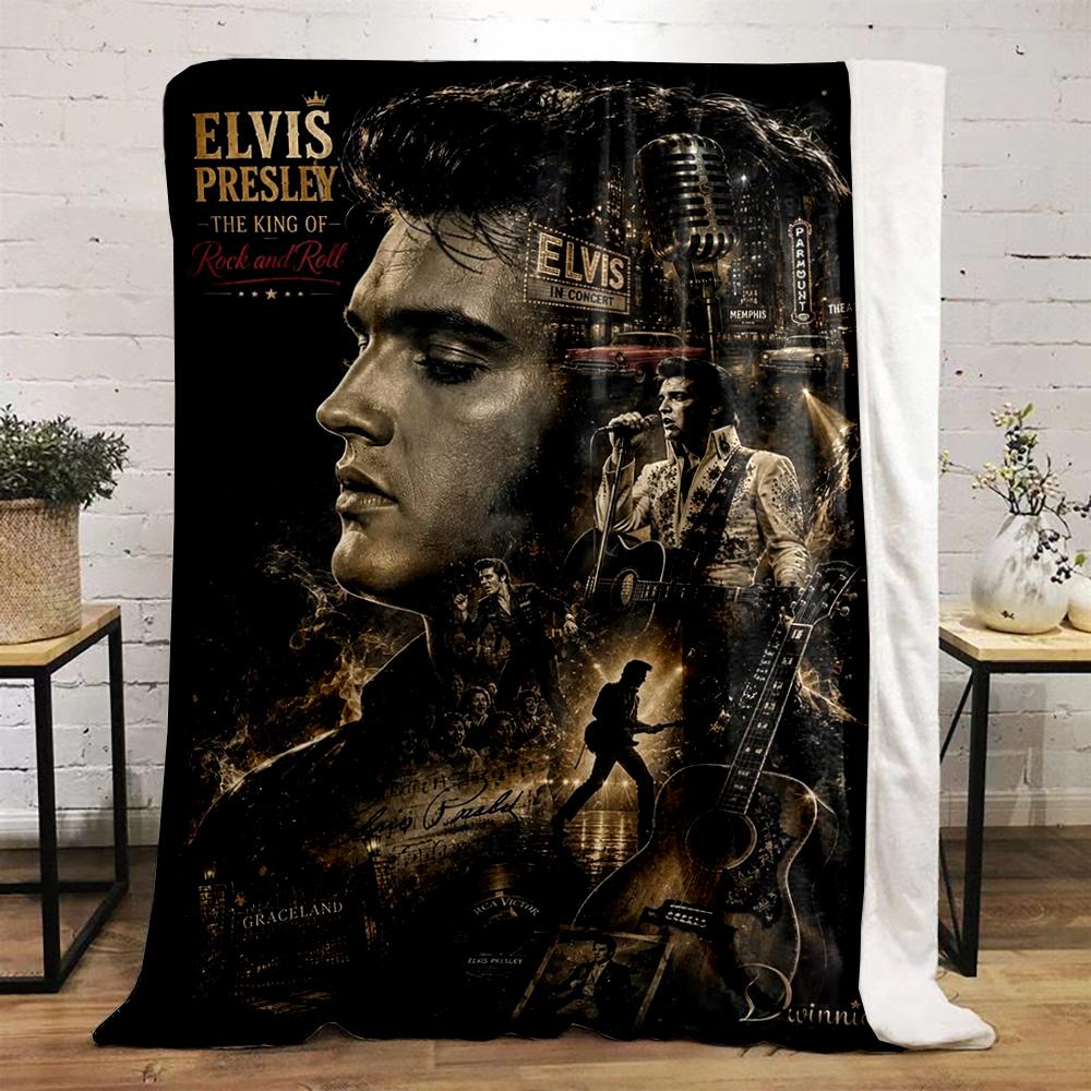 Elvis Presley Rock and Roll Collage Design Flannel blanket for bedroom living room sofa and nap