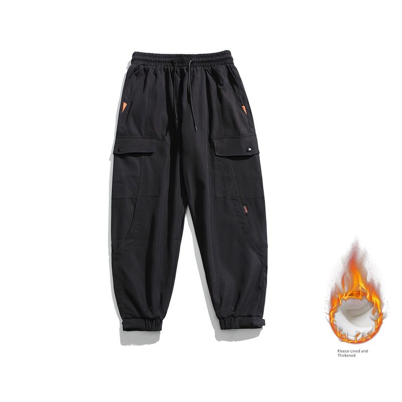 Men's Versatile Solid Color Thickened Jogger Pants, New Autumn Vintage Casual Multi-Pocket Cargo Pants, Trendy Brand