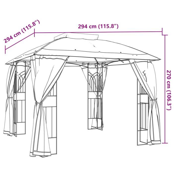 VidaXL Tonnelle double toit et parois en filet crème 2,94x2,94 m acier, tonnelle de jardin, tonnelle de patio, pavillon, 368454