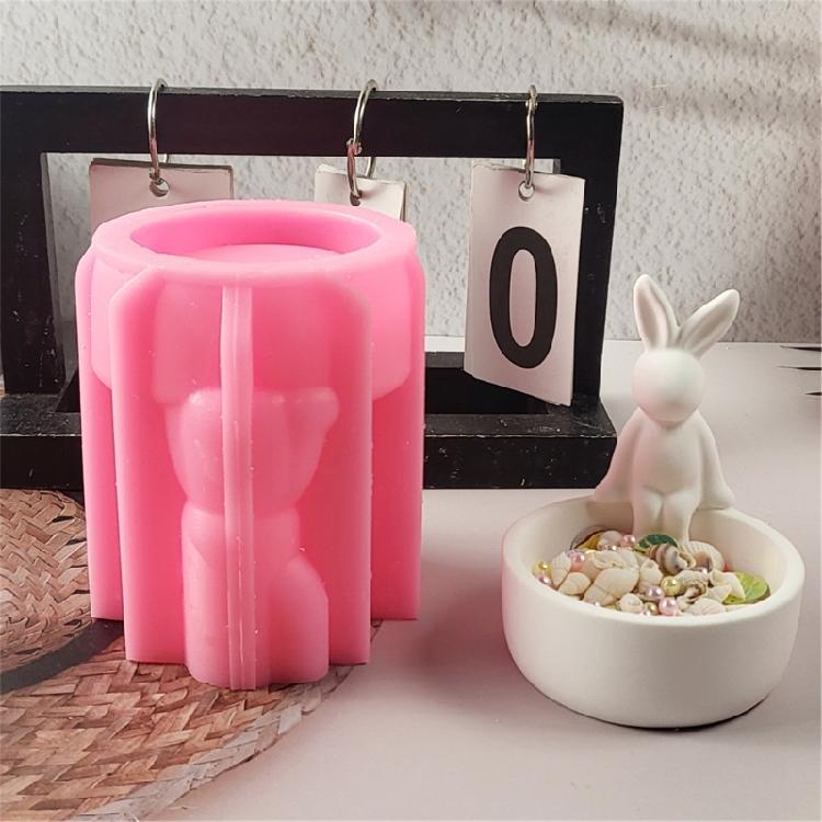 Cartoon Animal Candlestick Silicone Molds Ornament Rabbits Candle Holder Molds for Candle Holder Making Plasters Mould