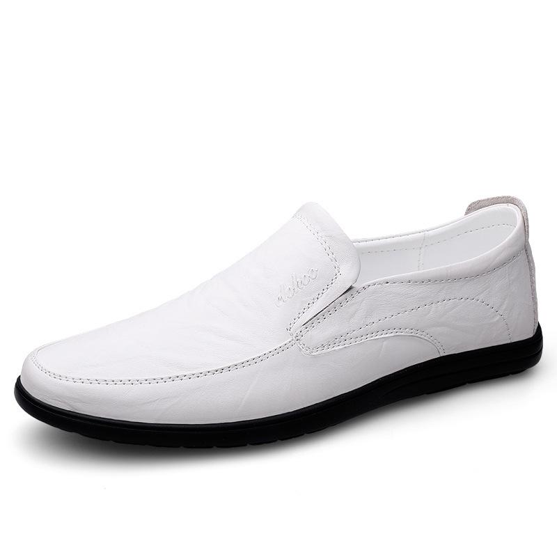 Large size casual leather shoes men's one-pedal lazy shoes flat shoes four-season single shoes cowhide men's shoes