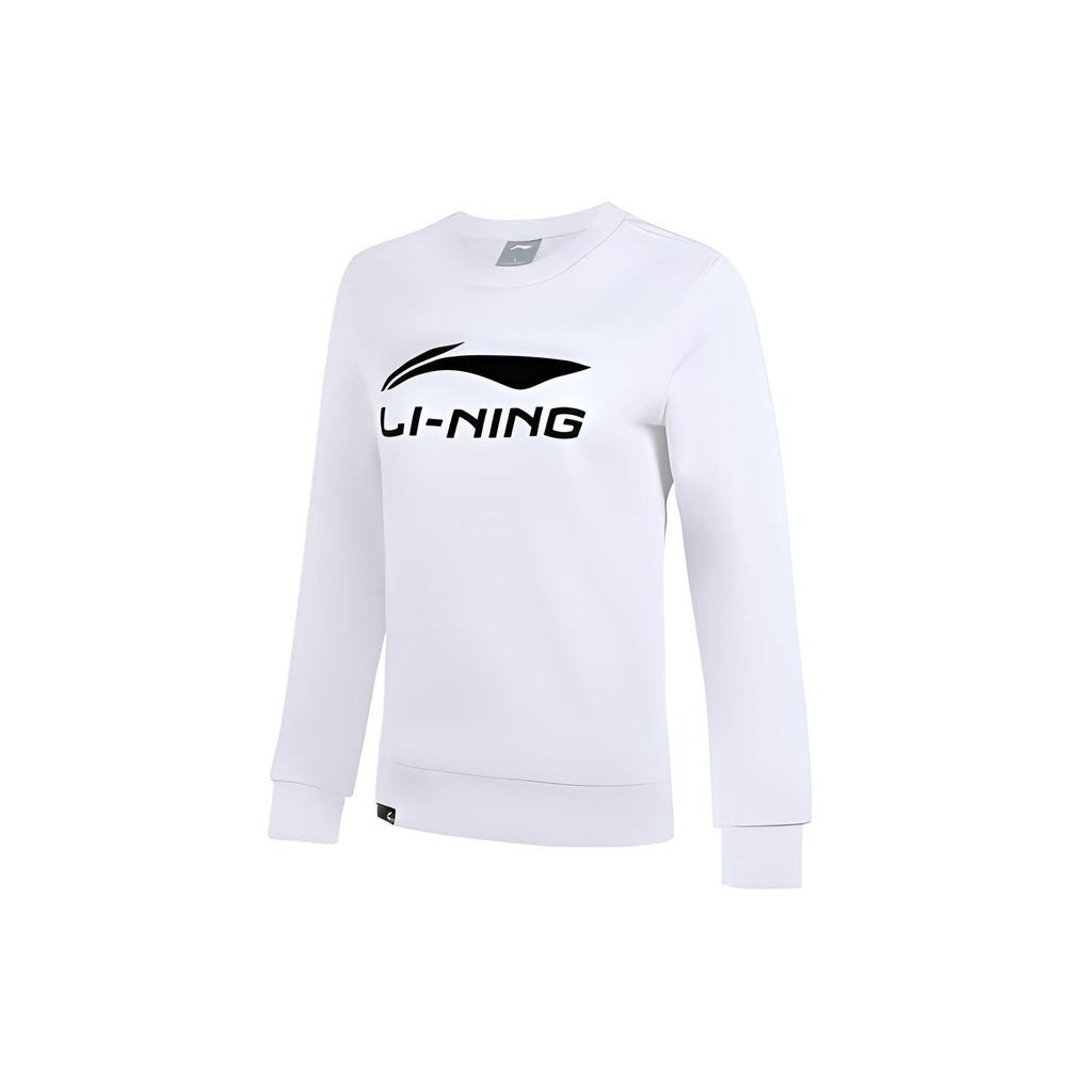 Li Ning Badminton Series Letter Large Logo Crewneck Sweatshirt Women Sweatshirt Standard-White AWDR818-1