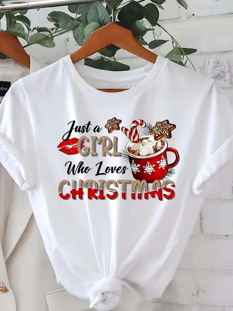 Christmas TShirt for Women Casual Crew Neck Top with Slight Stretch Festive Graphic Tee Womens Harajuku Short Sleeve Casual