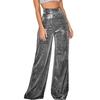 Shiny Wide Leg Trousers Women Daily Wear High Waist Loose Straight Pants Solid Color Comfortable Temperament Fashion Spring Autumn