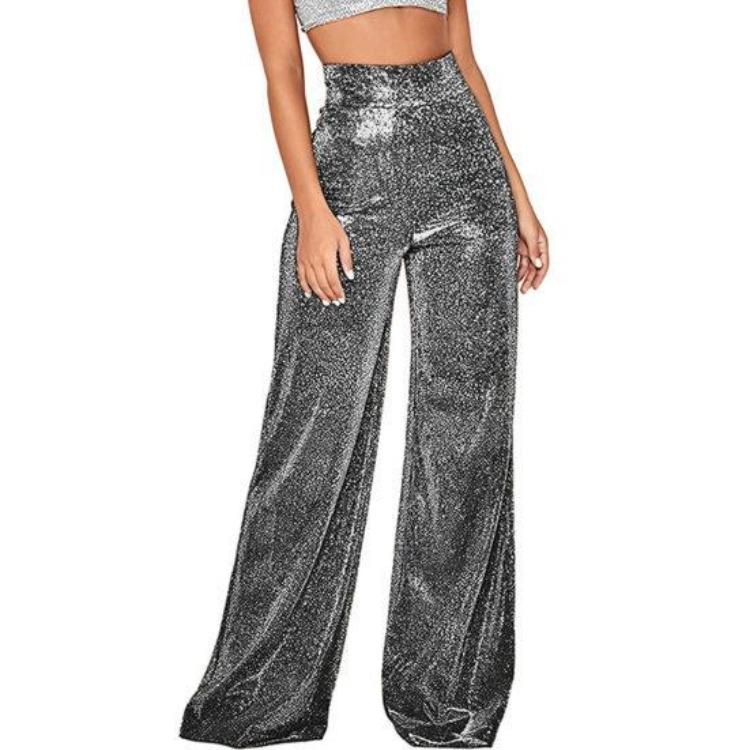 

Shiny Wide Leg Trousers Women Daily Wear High Waist Loose Straight Pants Solid Color Comfortable Temperament Fashion Spring Autumn S чёрный