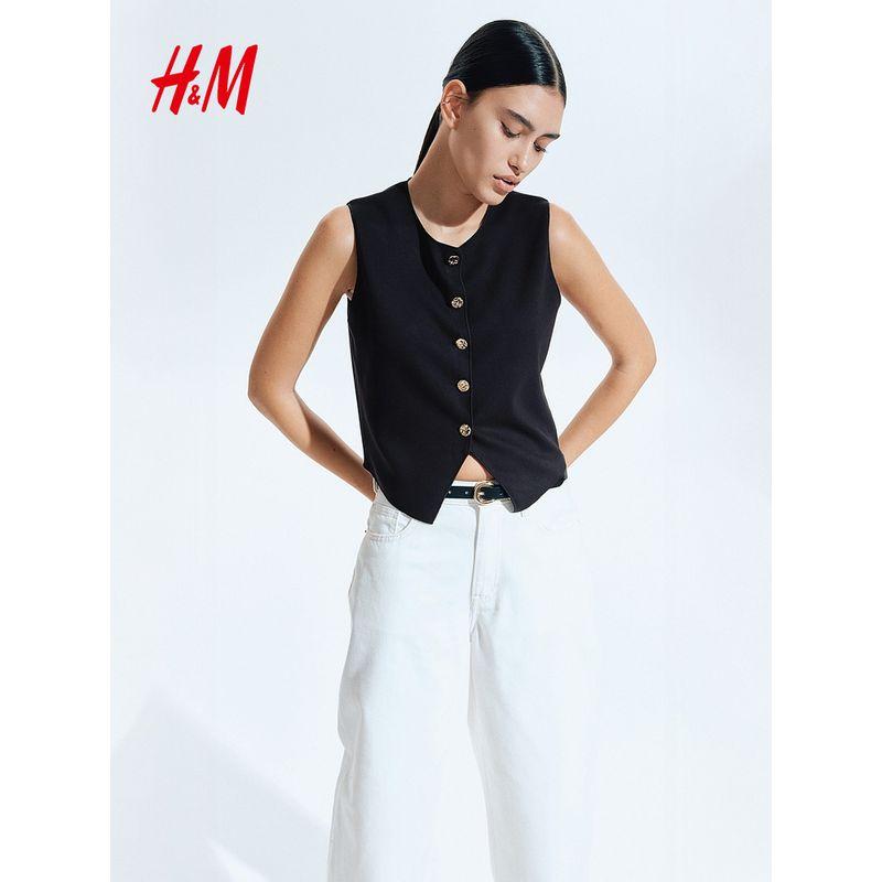 

HM Women clothes Vest 2025 Summer New Professional Commuter Business Jersey Slim Fit Vest 1291300 White 165/96