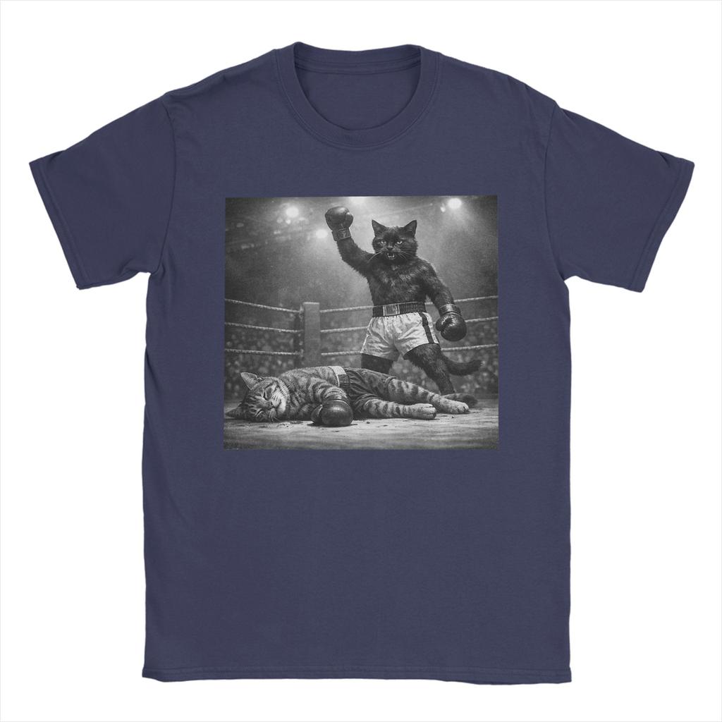 Lustiges Katzenboxen Sieg Foto T-Shirt Strand Harajuku T-Shirts Unisex 100% Baumwolle Rundhals Übergröße T-Shirts Kurzärmelig Klassische Oberteile