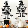 Halloween Witch Door Sign Spooky Witch Leg Hat Broomstick Front Door Hanging Decor Farmhouse Witch Welcome Sign for Home Wall Indoor Outdoor Decor