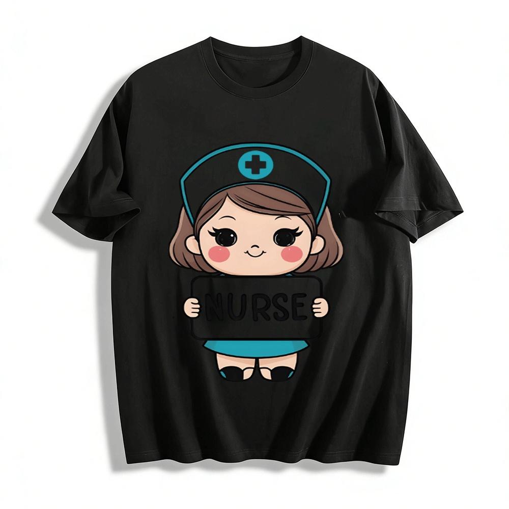 

Cute Cartoon Nurse Print Casual Unisex Short Sleeve T-Shirt Pure cotton T-shirt XXS