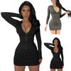 Popular Sexy Dress Front Zipper Stretchy Dressing Up