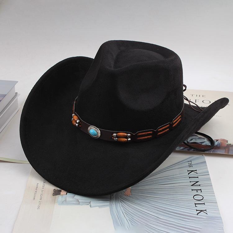 Western Cowboy Style Tibetan Bull Head Accessories Fashion Top Hat Autumn/Winter New Collection Deer Skin Velvet Large Edge Riding Hat