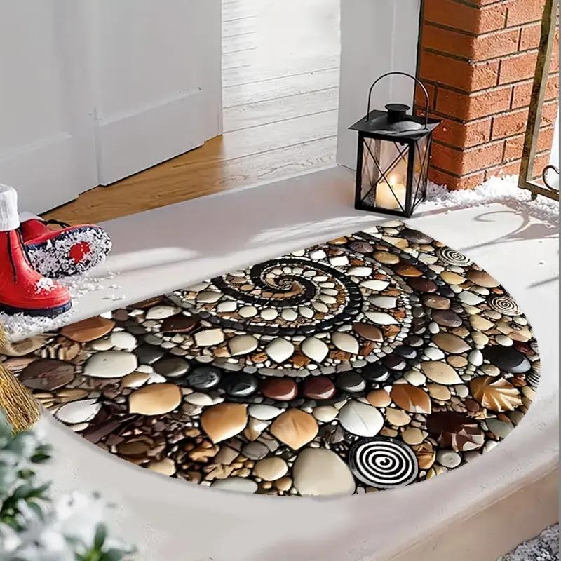 Colored Pebbles And Floral Welcome Mat-non-slip, Easy-to-clean Semicircular Door Mat, Suitable For Indoor/outdoor Use