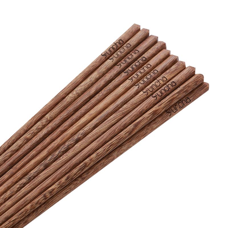 Suncha Natural Solid Wood Carved Chopsticks, 10-Pair Set