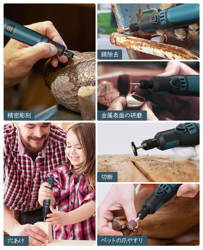 Housolution Mini Elektrisch Mini U/min USB für Rostfleck und Nagel Kabellos Leichte Ausführung DIY Japanische Bedienungsanleitung Schwarz Blau Router, 50-teiliges Set,