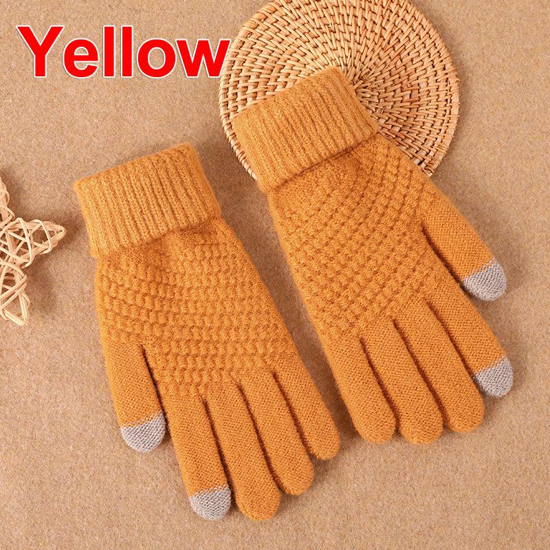 

Женские и мужские теплые зимние перчатки для сенсорного экрана, эластичные классические вязаные варежки, шерстяные перчатки с полным пальцем для езды на велосипеде и вождения 1PCS жёлтый