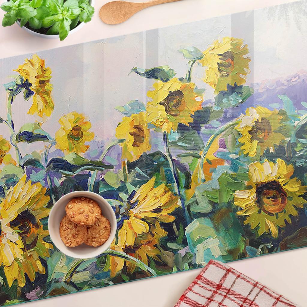 Decorative Glass Kitchen Chopping Board with Sunflower Graphics 80x52 cm