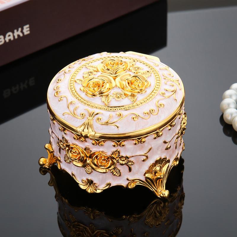 European Retro Enamel Rose Round Jewelry Box, Retro Home Enamel Dressing Table, Metal Storage Box Decoration