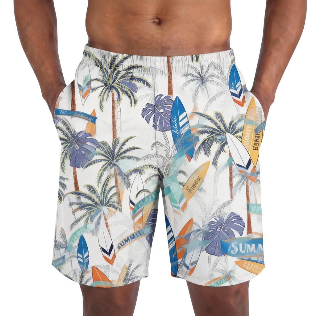 Men's Casual Printed Drawstring Shorts Loose Fit Lightweight Summer Beach Shorts with Elastic Waistband and Side Pockets