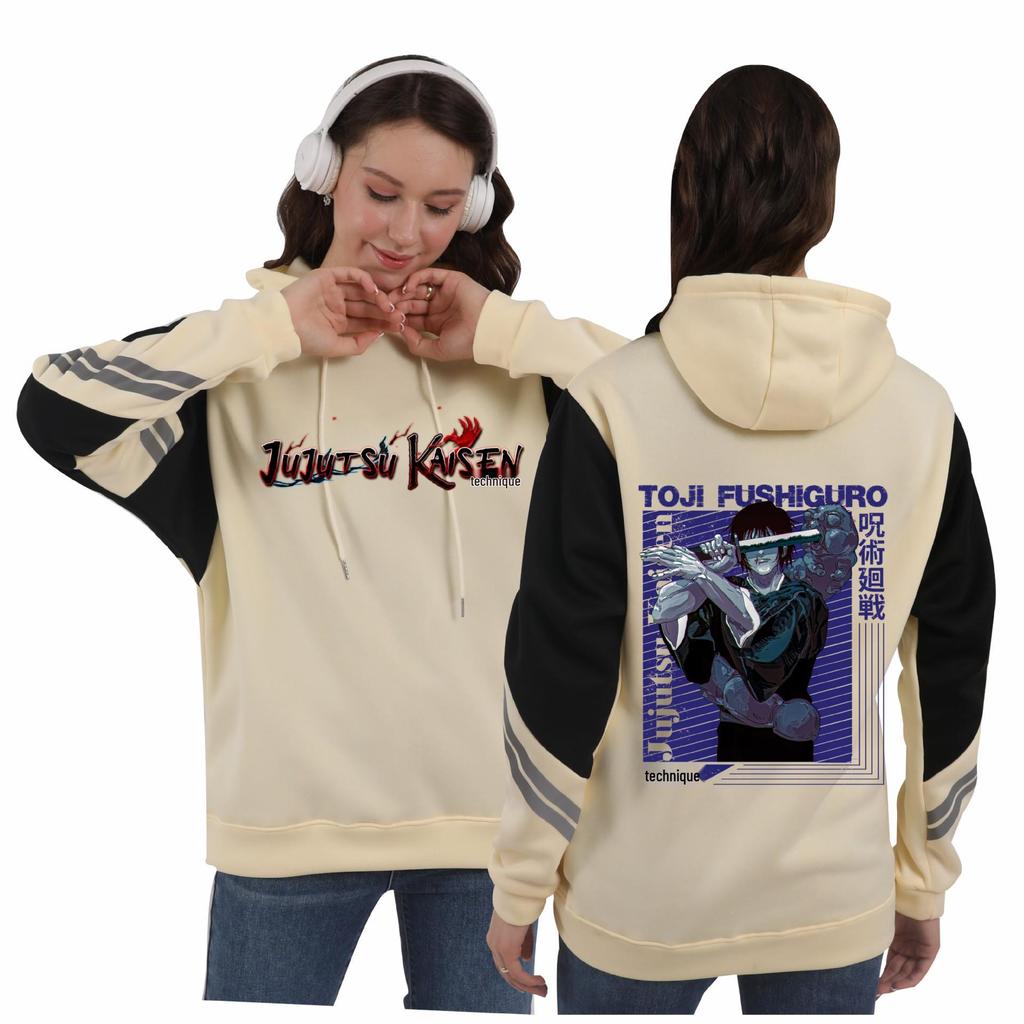 Jujutsu Kaisen Unisex Autumn-Winter Color Block Fleece Hoodie