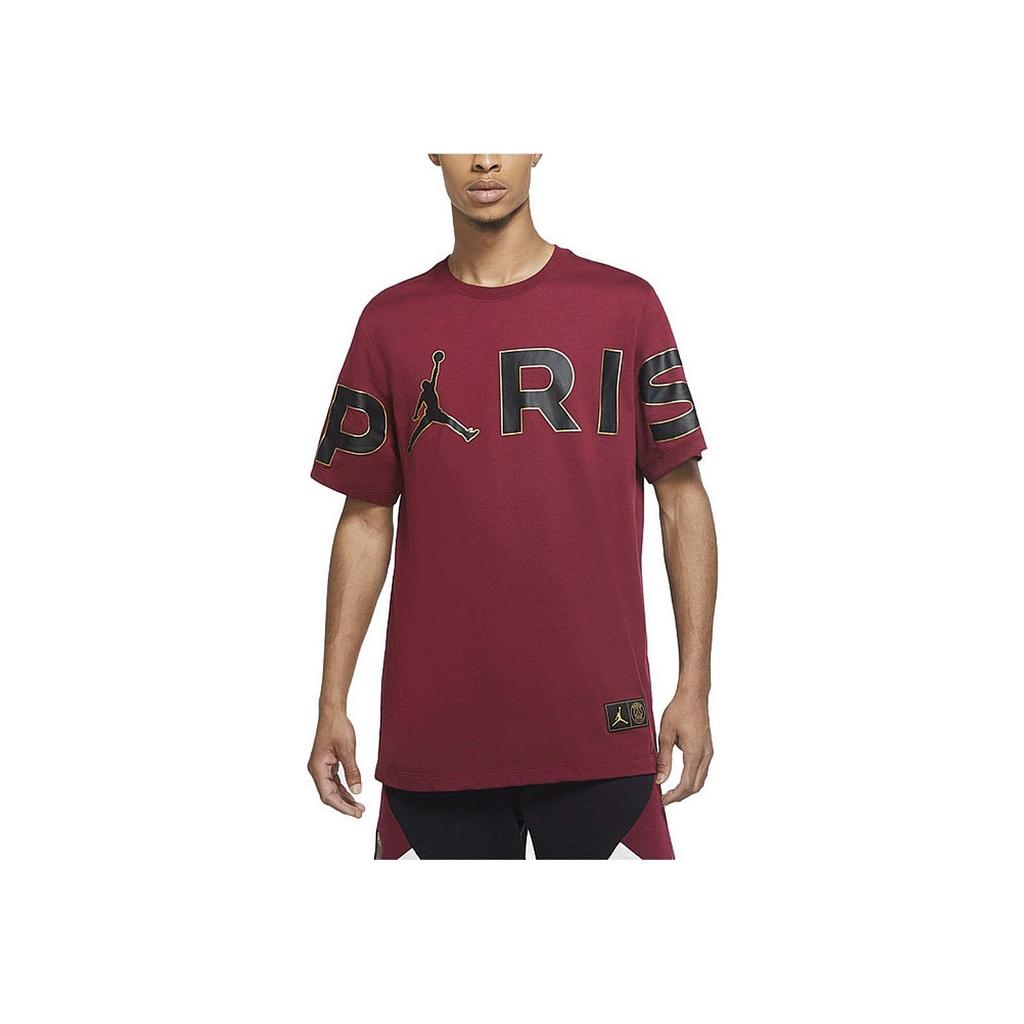 Jordan Wordmark Paris Saint-Germain Round Neck Letter Print Short Sleeve T-Shirt Men Tops Bordeaux CK9786-610