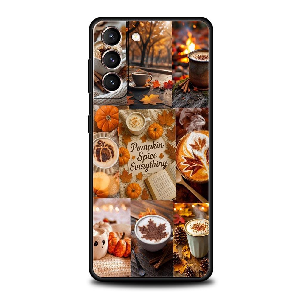 Pumpkin Autumn Leaves Coffee Phone Case for Samsung Galaxy S26 S25 S24 S23 S22 S20 S21 FE Ultra S25 Edge Plus 5G Soft TPU Cover