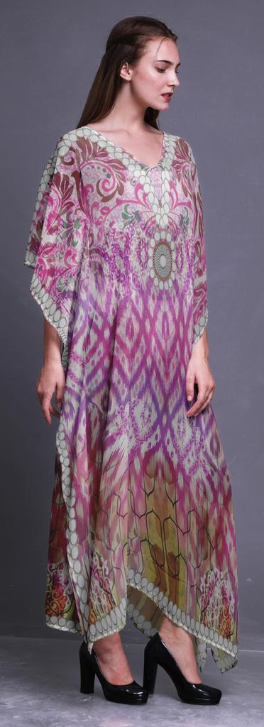 Phagun Ikat Panel Long Caftan Maxi Dress Beach Swimwear Cover Up Womens