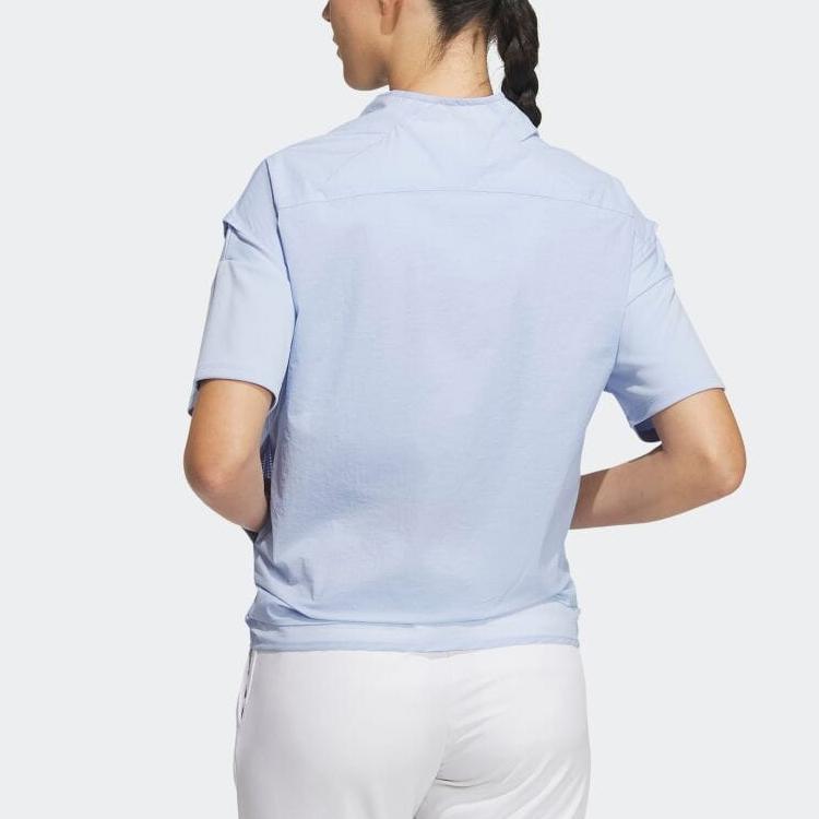 adidas Solid Color Lightweight Breathable Full Zip Golf Vest Women Vests Blue-Dawn HT0021