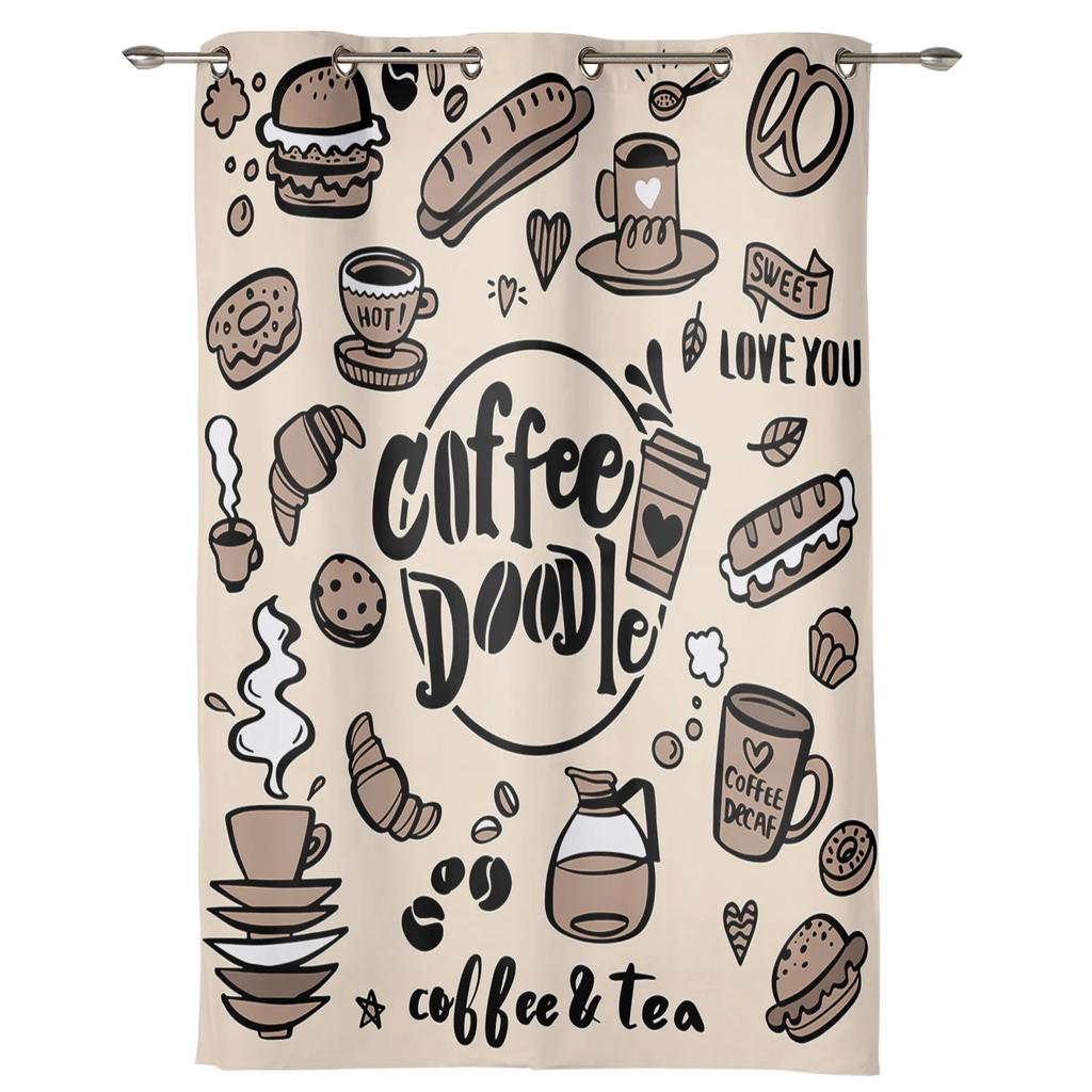 Tan Coffee Beans Bread Window Curtains Home Decoration Living Room Curtains Kid's Room Drapes Cortinas For Kitchen Bedroom