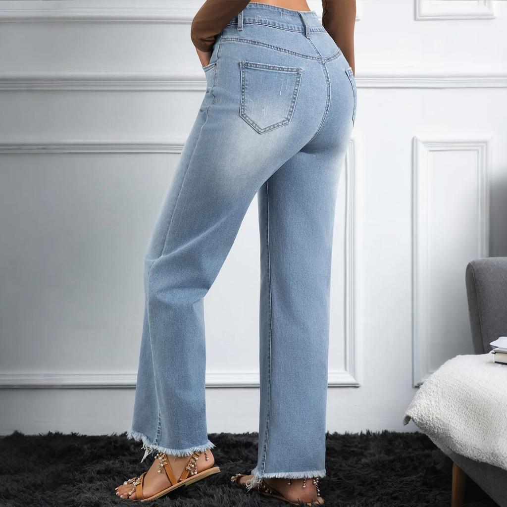 Ladies' Retro Straight Leg High Waisted Jeans