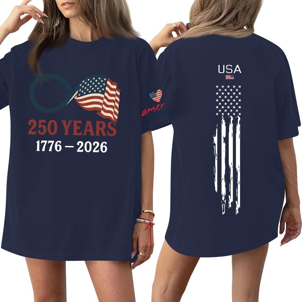 Damski casualowy modny top T-shirt z okrągłym dekoltem, krótkim rękawem i casualowym nadrukiem