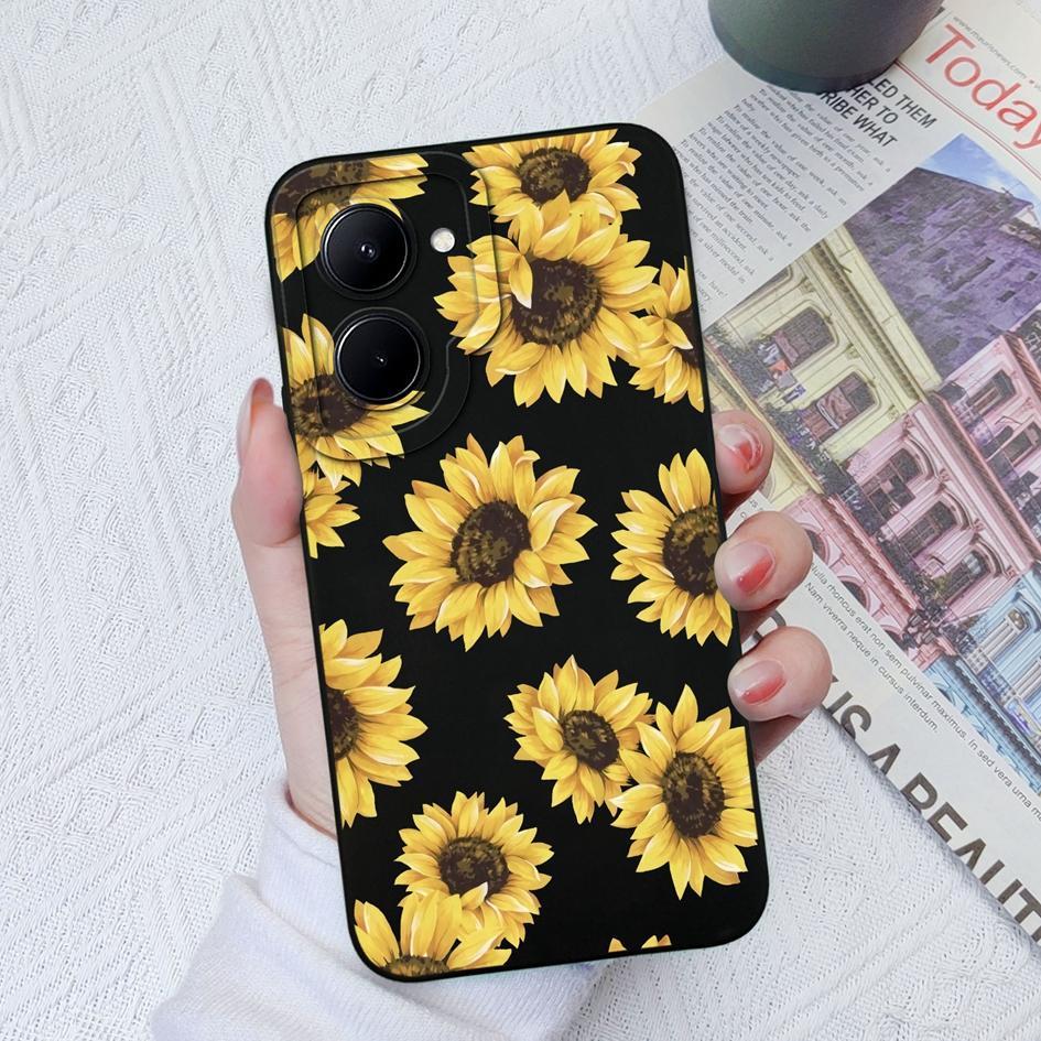 Case For OPPO Realme C33 C35 C55 C11 12 15 17 20 30 Realme GT2 Pro Fashion Sunflower Butterfly Liquid Silicone Soft TPU For Realme Coque Fundas Bumper