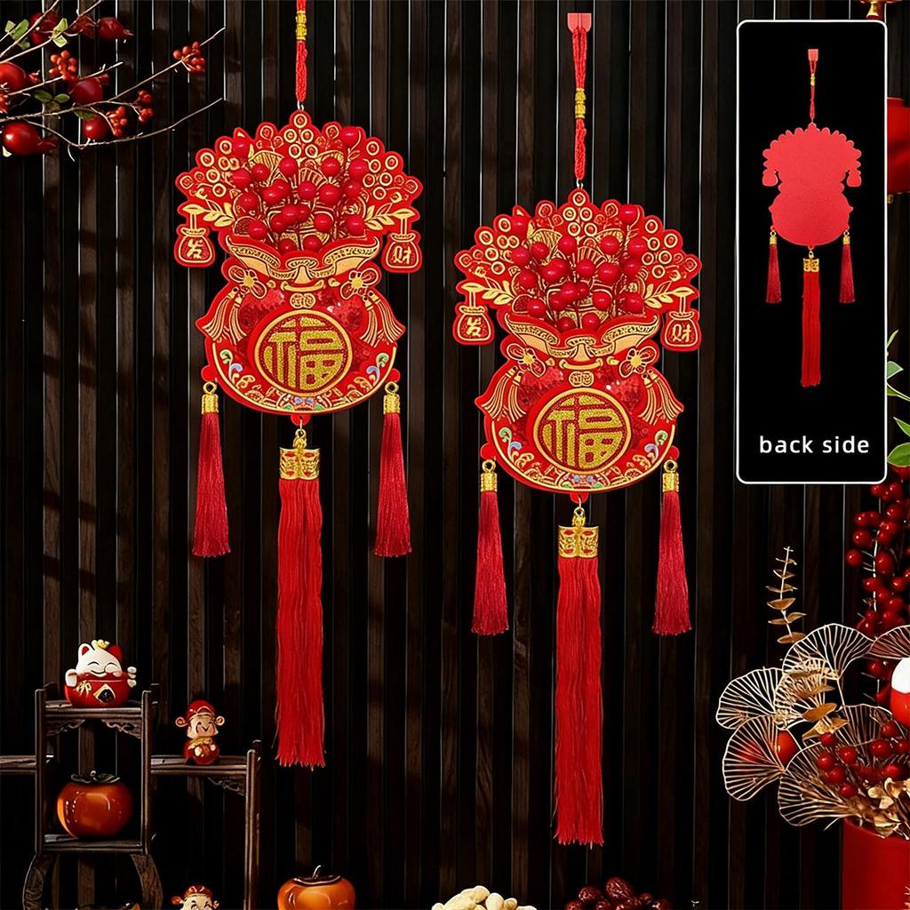 Chinese New Year Hanging Pendants Traditional Fu Character Wall Door Flag Decor Tassels Red Good Luck Spring Festival Ornament