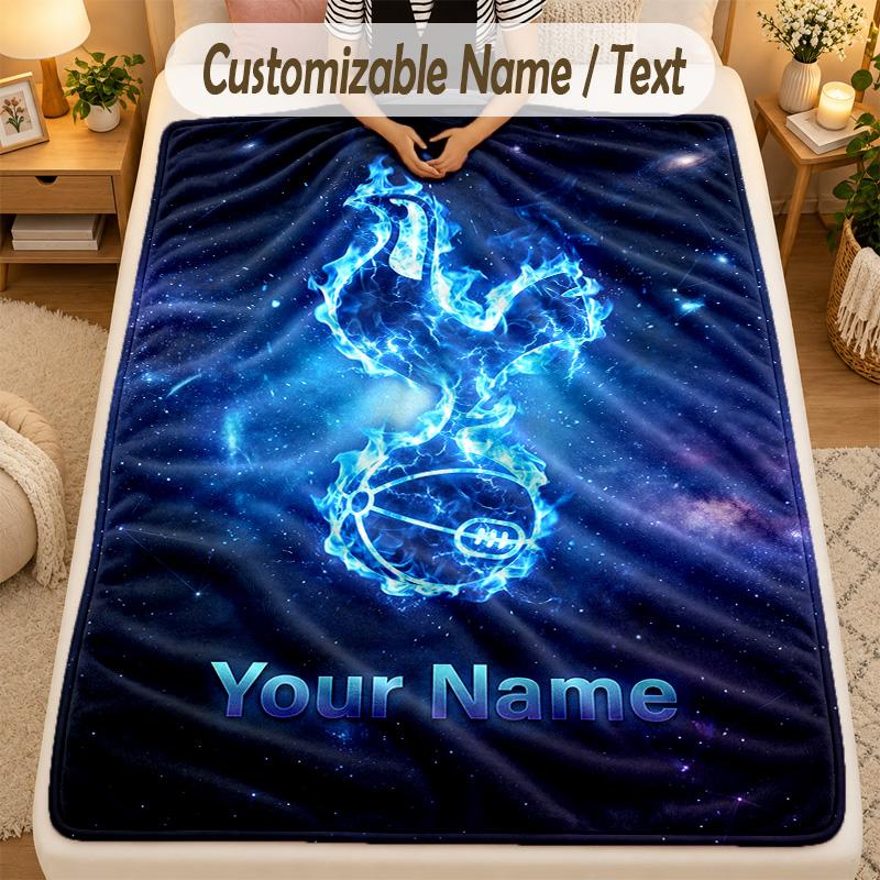 Flannel BlanketTottenham Hotspur FC Custom Name Text Personalized Soft Warm Throw Blanket Home Decor Gift