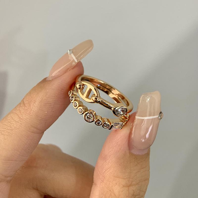 Hochwertiger, vergoldeter Diamant-Pagodenring im H-Stil – Vielseitiges Modeaccessoire im europäischen und amerikanischen Stil