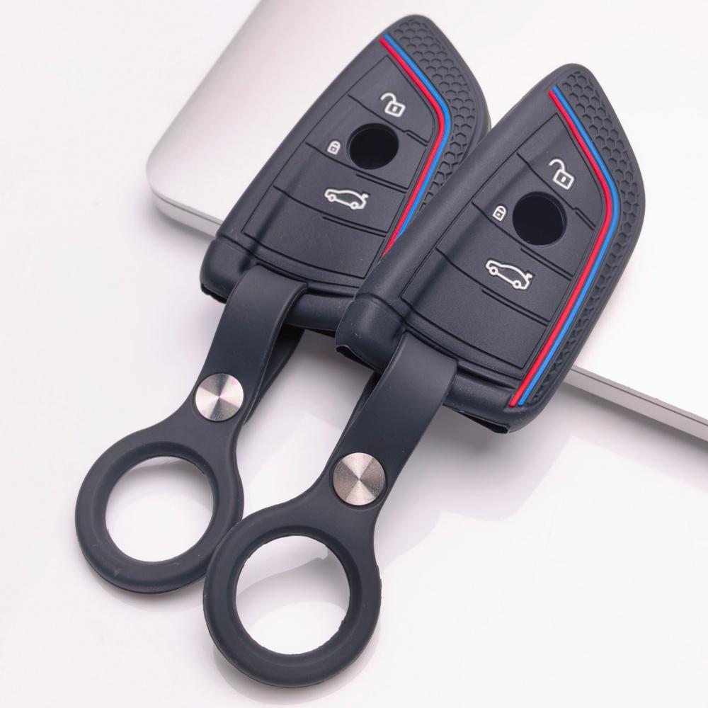 Silikon-Schlüsselanhänger-Abdeckung mit passendem Schlüsselanhänger für BMW 1er 2er 3er 4er 5er 6er 7er Serie X1 X2 X3 X4 X5 X6 X7 M Serie Keyless Entry Fernbedienung Dieses weiche Schutz