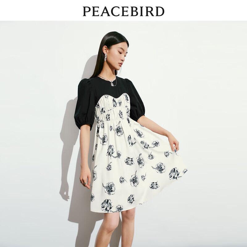 

PEACEBIRD Women s Patchwork Print Pleated A-Line Dress S