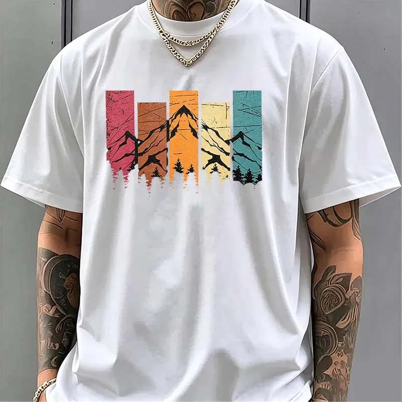 Colorful Mountains Print Tshirts Summer Unisex Casual Fashion Streetwear Harajuku Tops Crew Neck Short Sleeve Cotton Tshirts