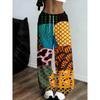 Wide-leg Sweatpants with Colorful Patchwork Print and Drawstring - Loose-fitting Summer Pants for Casual Use