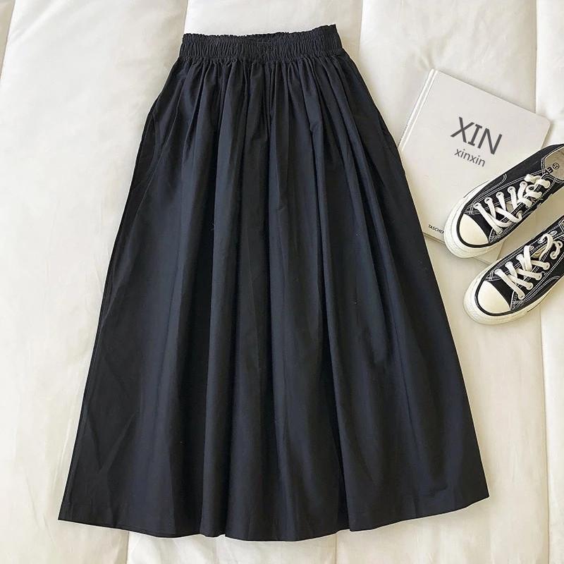 2025 Hong Kong Style Pure Cotton Midi Skirt: Solid Color, Korean-Inspired, Slimming, Versatile, Loose Fit for Summer