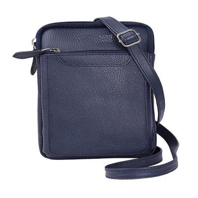 Noora Blue Leather Mobile Sling Bag | Cell Phone Waist Pouch | Travel Passport Documents Carry Bag for Men and Women