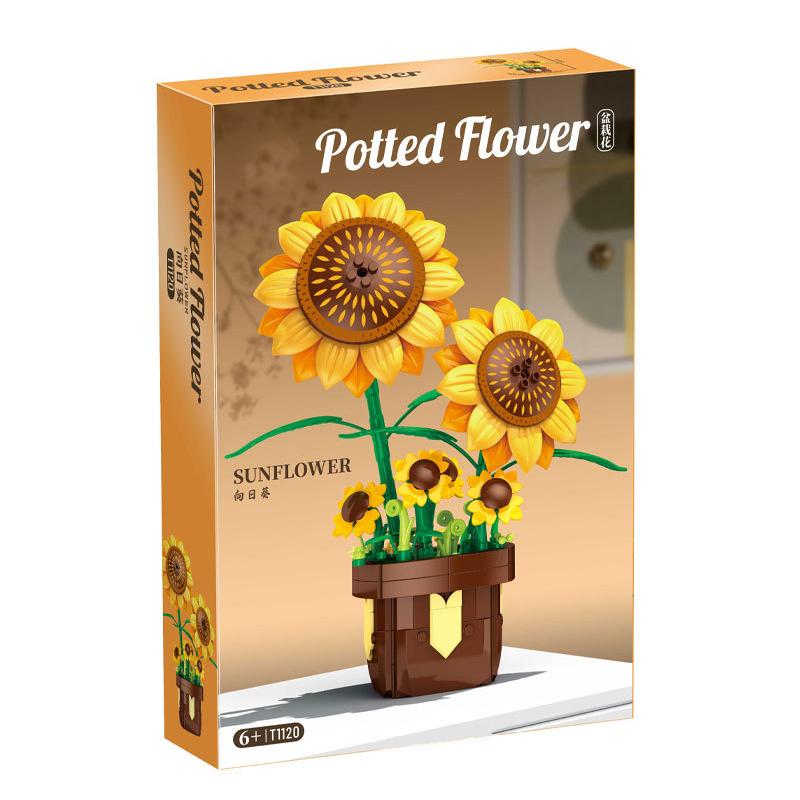 T1117-1120 Baustein Topfpflanze Blumenstrauß Orchidee Sonnenblume Rose Kleine Teile Zusammengebaut Schreibtisch-Dekorationen Kindergeschenke
